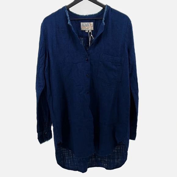 Sandrine Rose Button Front Long Sleeve Mandarin Collar Oversized Shirt - Medium - Picture 3 of 11